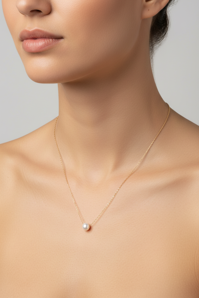 14 Karat Gold Necklace with Cultured Freshwater Floating Pearl