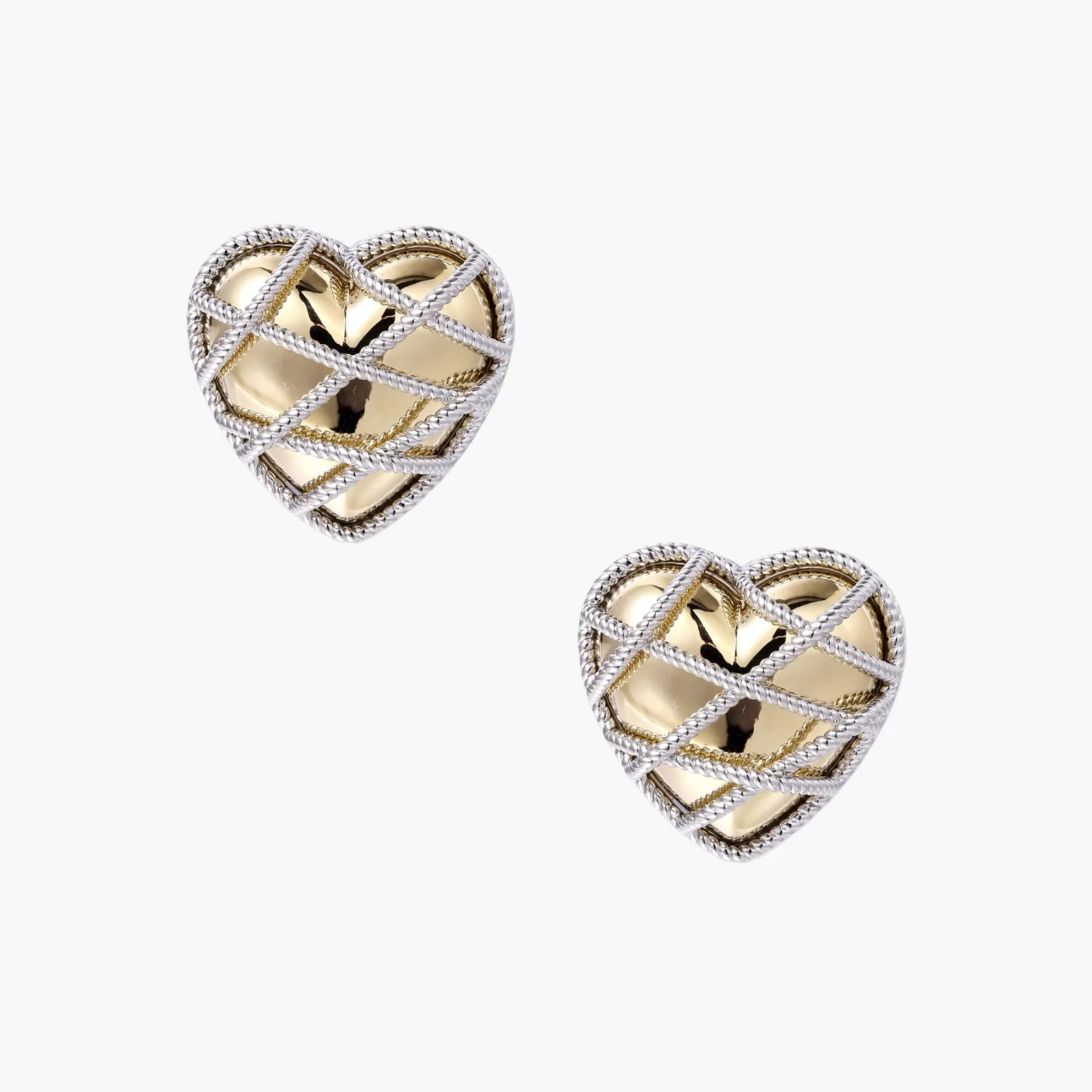 Lattice Gold and Silver Heart Stud Earrings