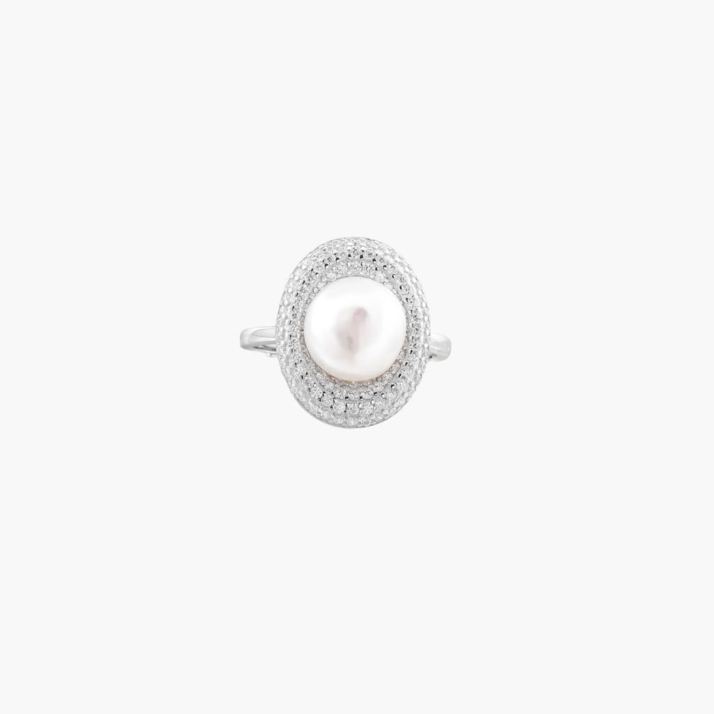 Luminous Freshwater Pearl  and 925e Sterling Silver Constellation Ring