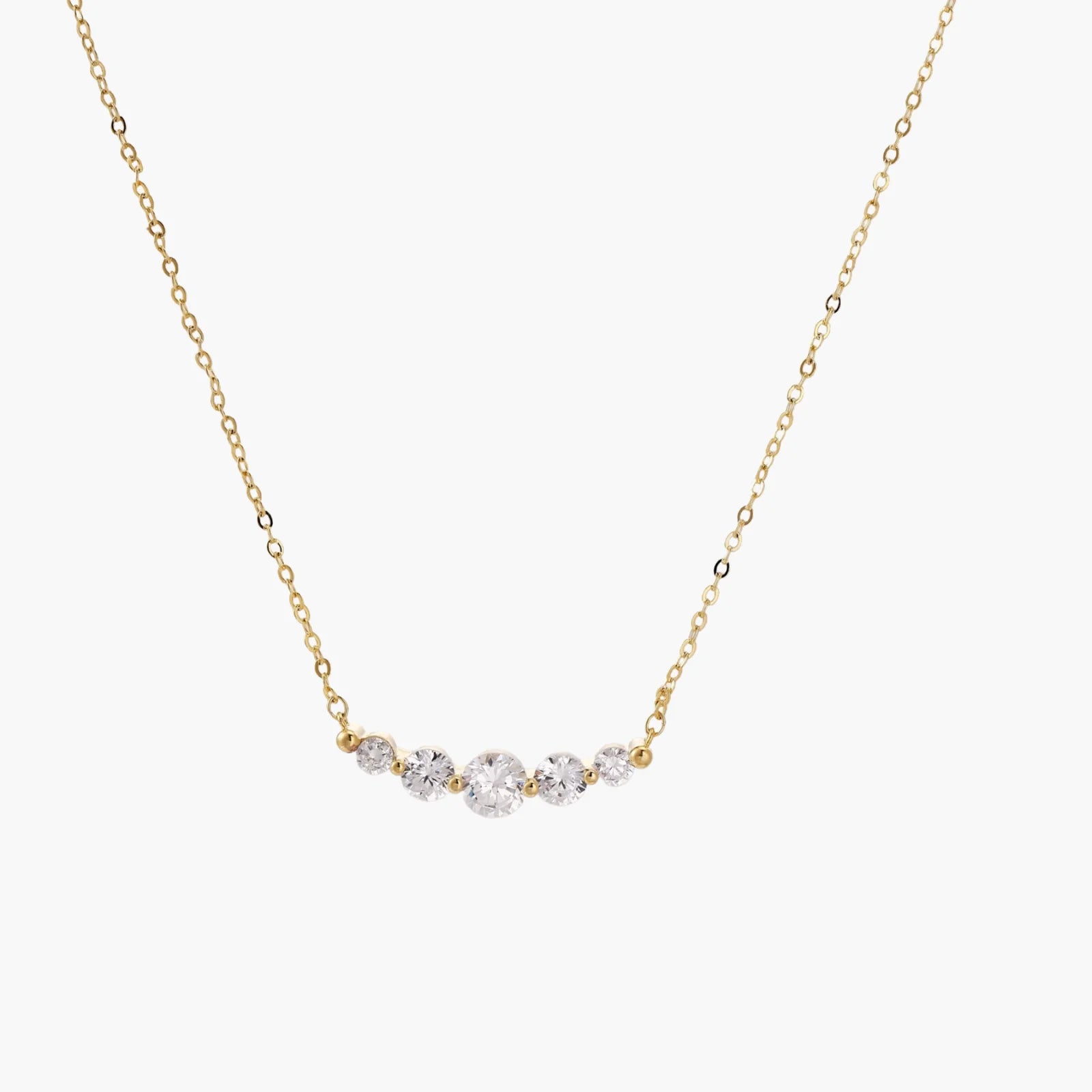 Graduated CZ Five Stone 14K Golden Arc Necklace