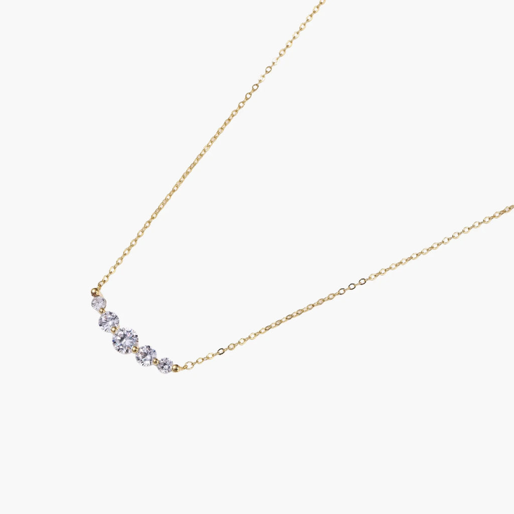 Graduated CZ Five Stone 14K Golden Arc Necklace