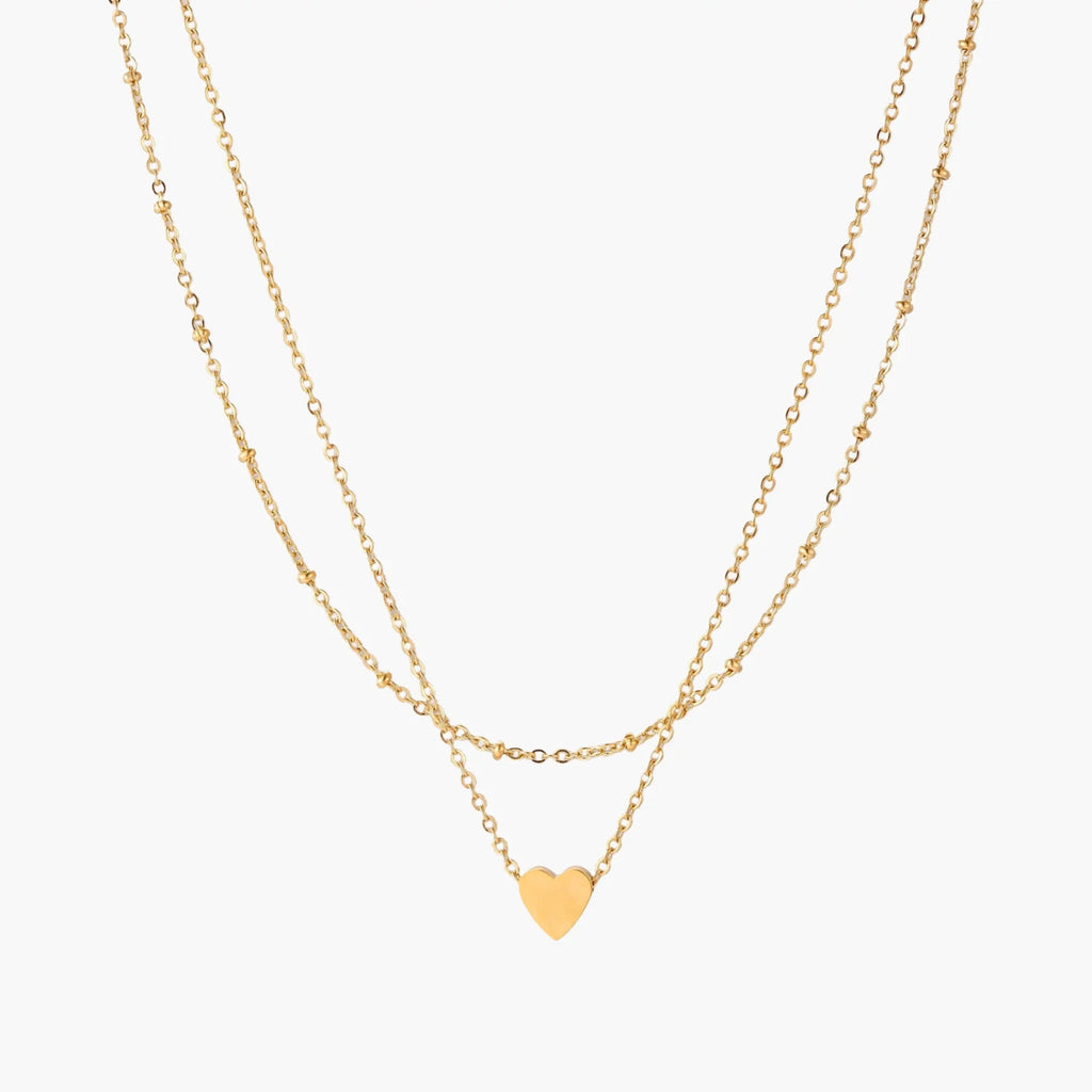 18K Gold Stainless Steel Layered Heart Necklace
