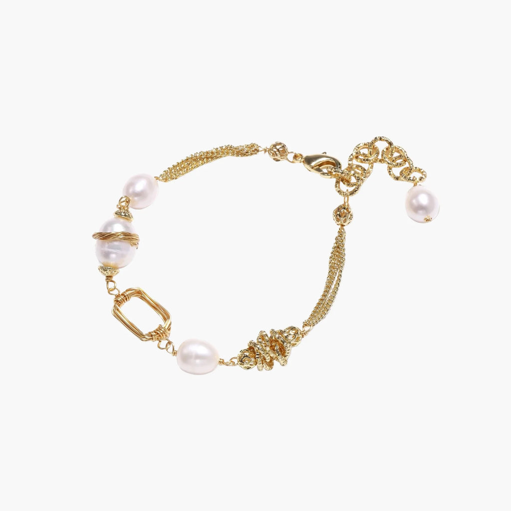 14K Gold Freshwater Pearl Chain Bracelet