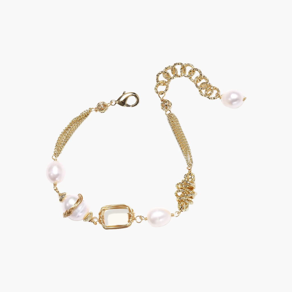 14K Gold Freshwater Pearl Chain Bracelet