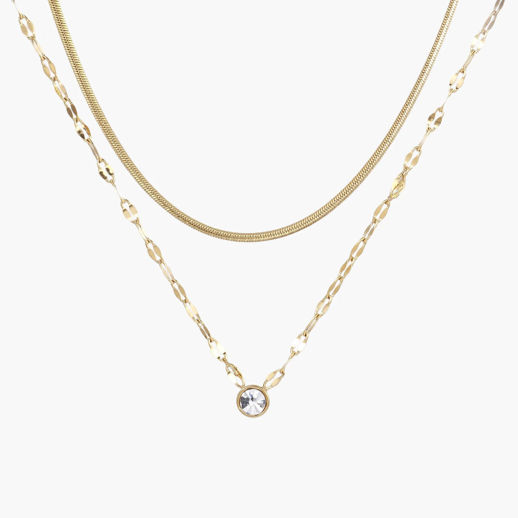 Modern Elegance 14K Herringbone Dual Strand Layer Necklace