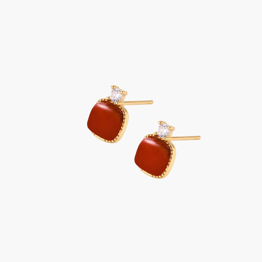 18K Gold Vermeil Red Agate Studs