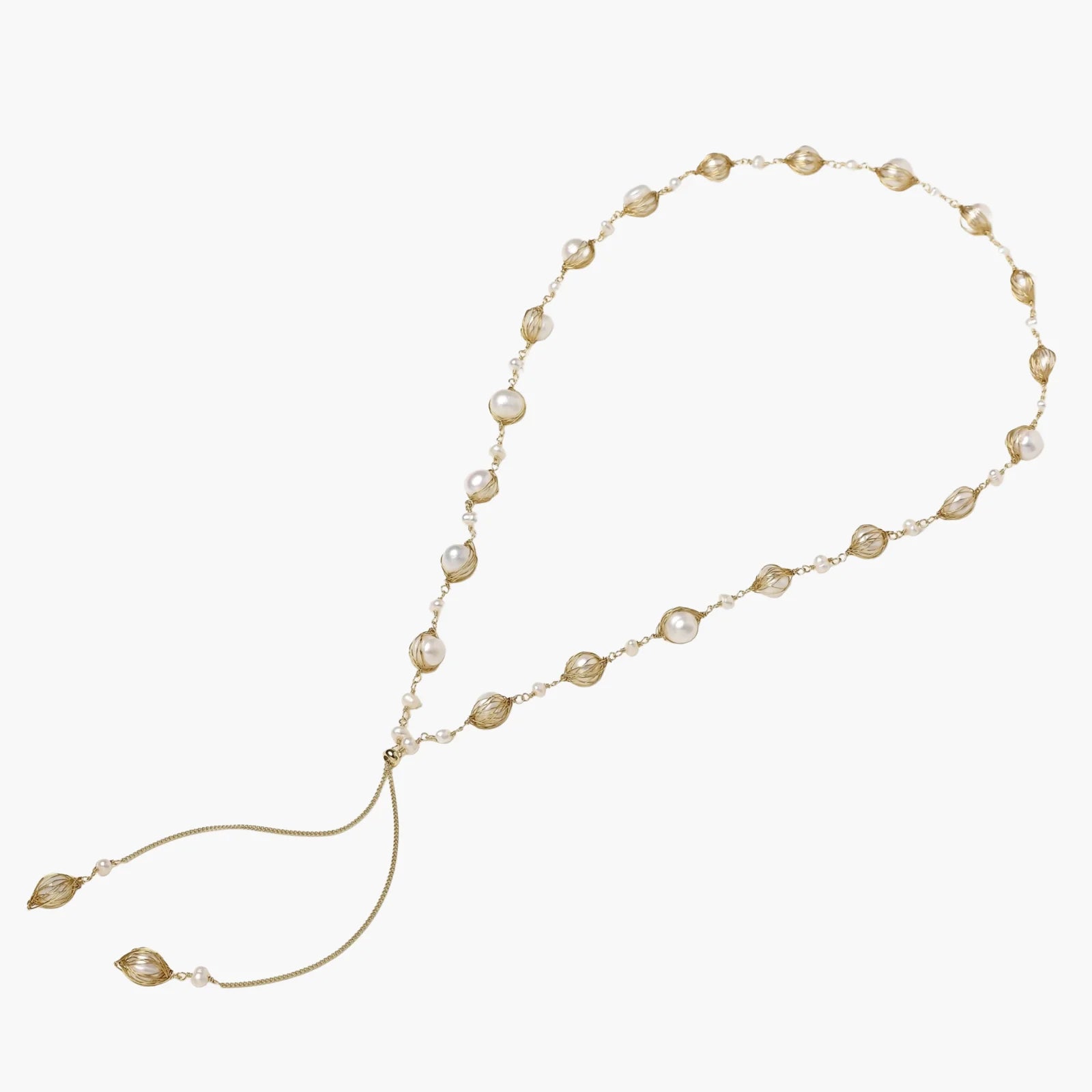 Golden Freshwater Pearl and 14K Gold Plated Lariat Drop Necklace