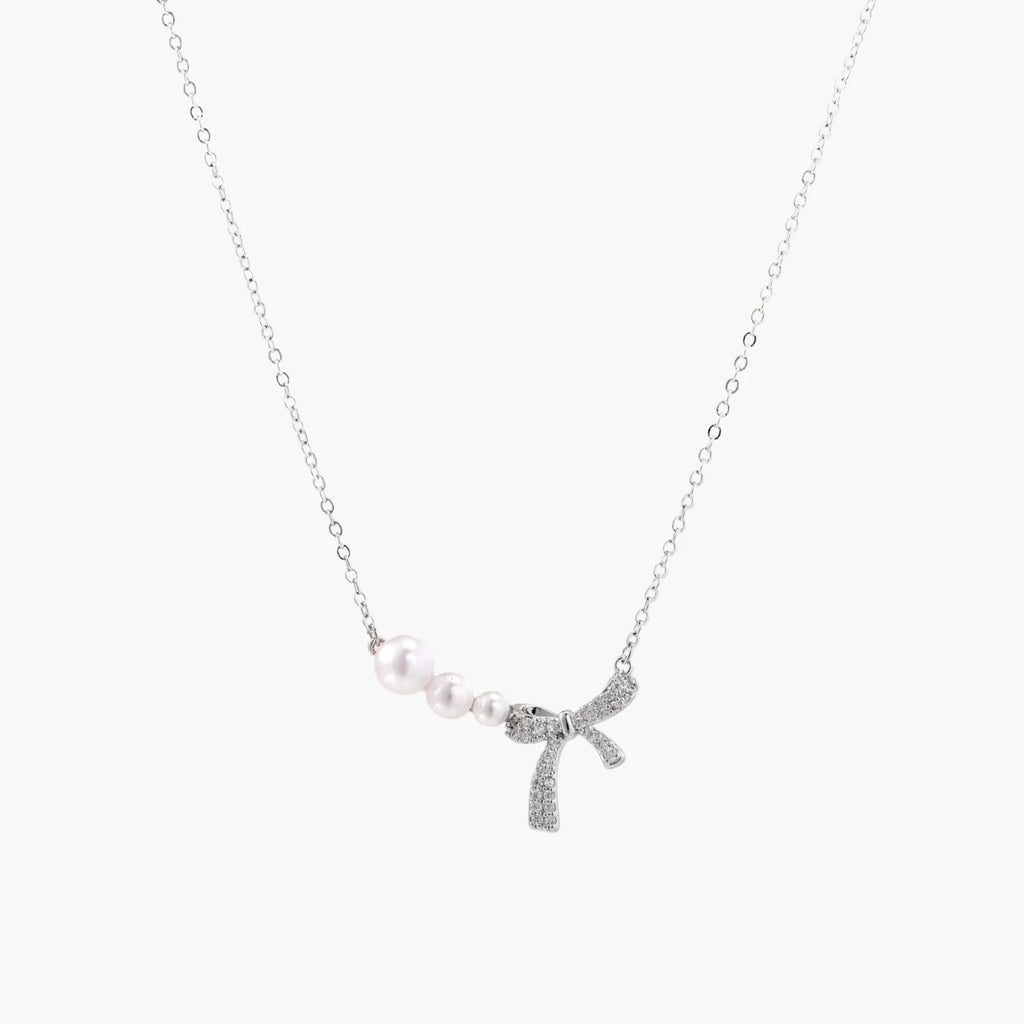 Freshwater Pearl & Pave Bow Dreams Necklace