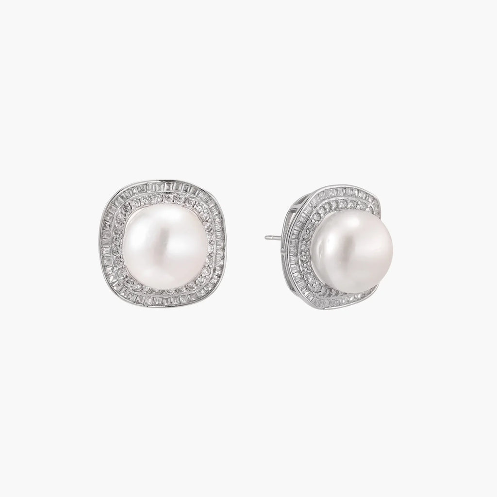 Genuine Freshwater Pearl Halo Sterling Silver 925e Studs
