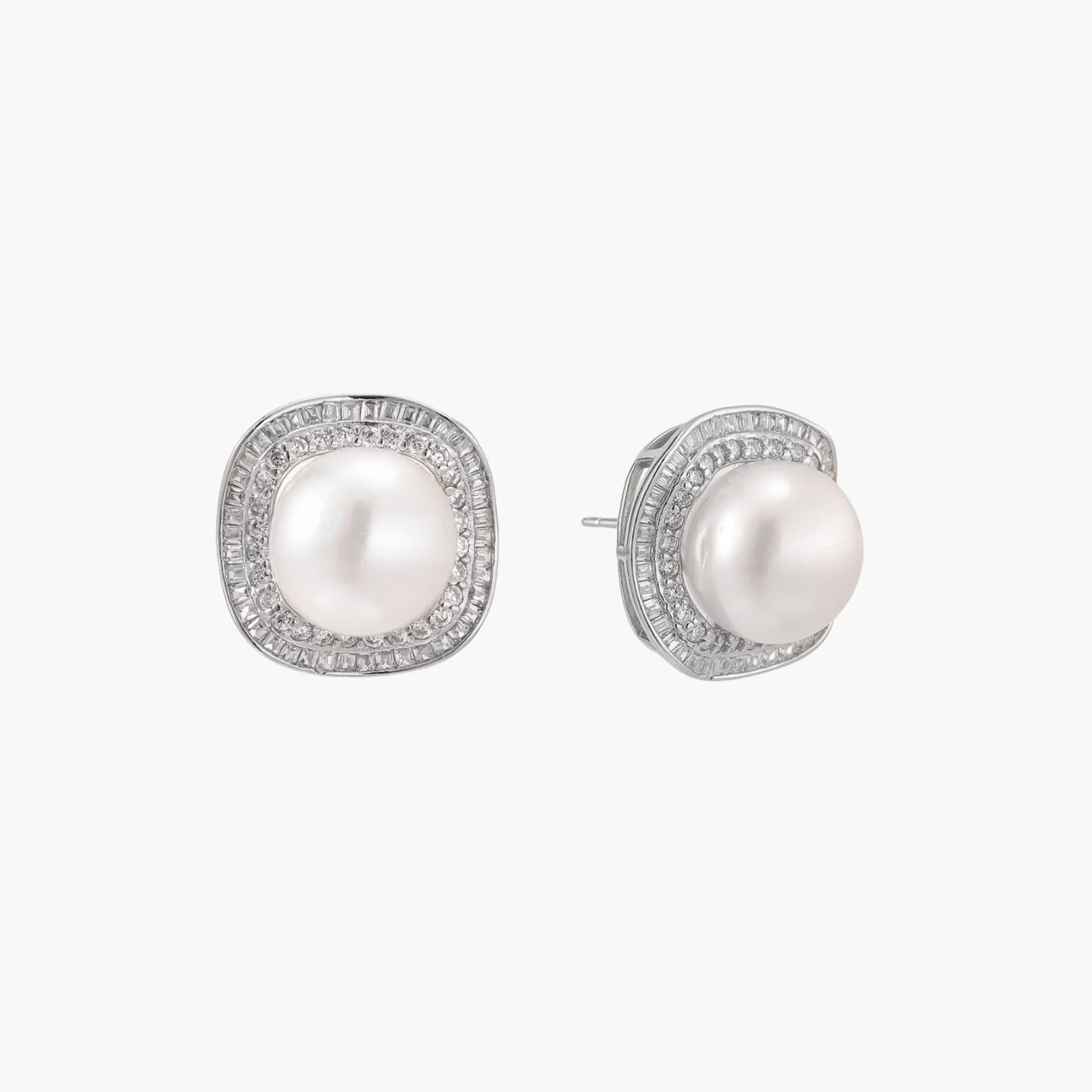 Genuine Freshwater Pearl Halo Sterling Silver 925e Studs