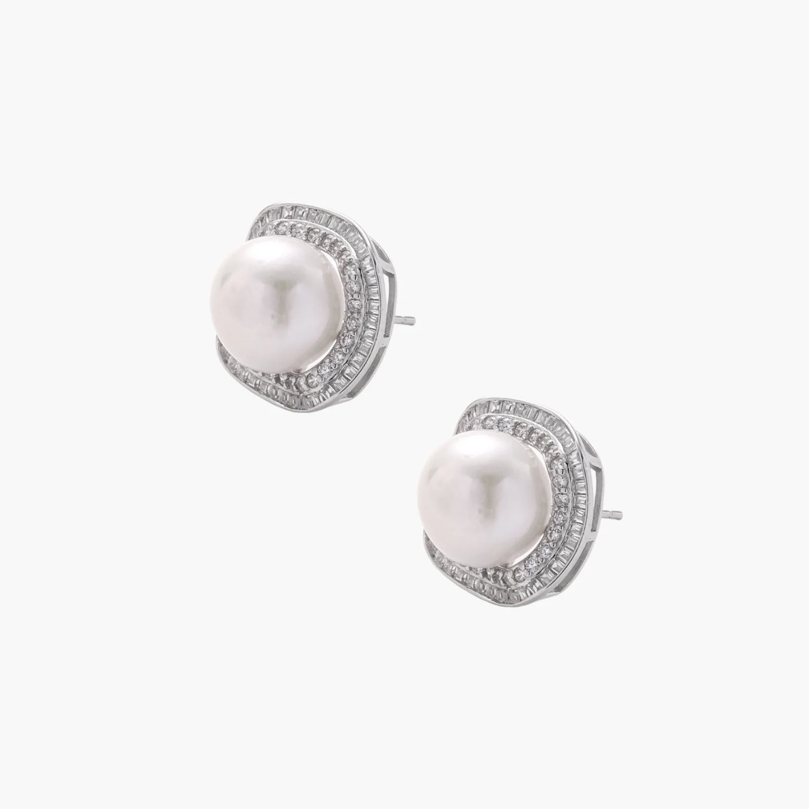Genuine Freshwater Pearl Halo Sterling Silver 925e Studs