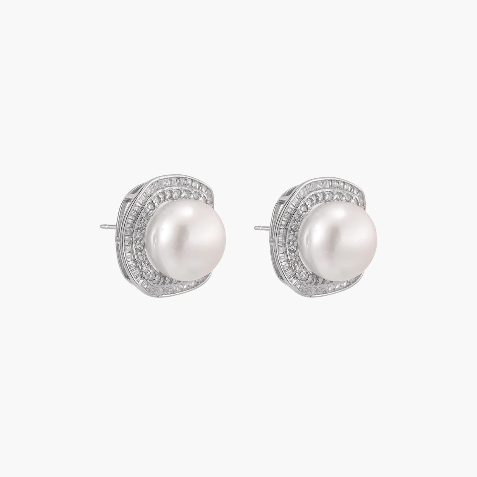 Genuine Freshwater Pearl Halo Sterling Silver 925e Studs