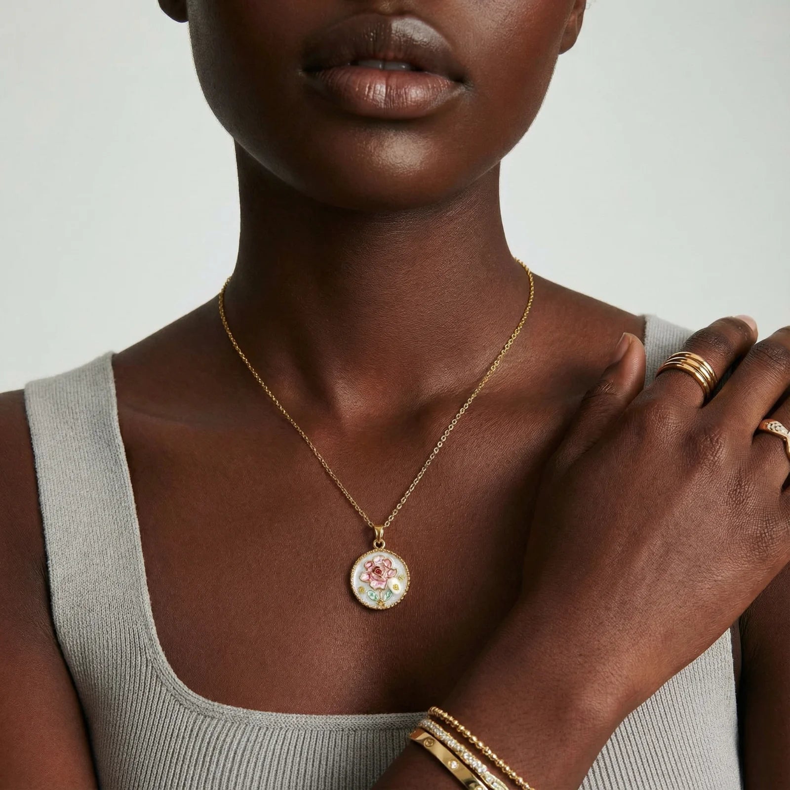 18K Gold  and Luminous Freshwater Pearl Rose Garden Dreams Necklace