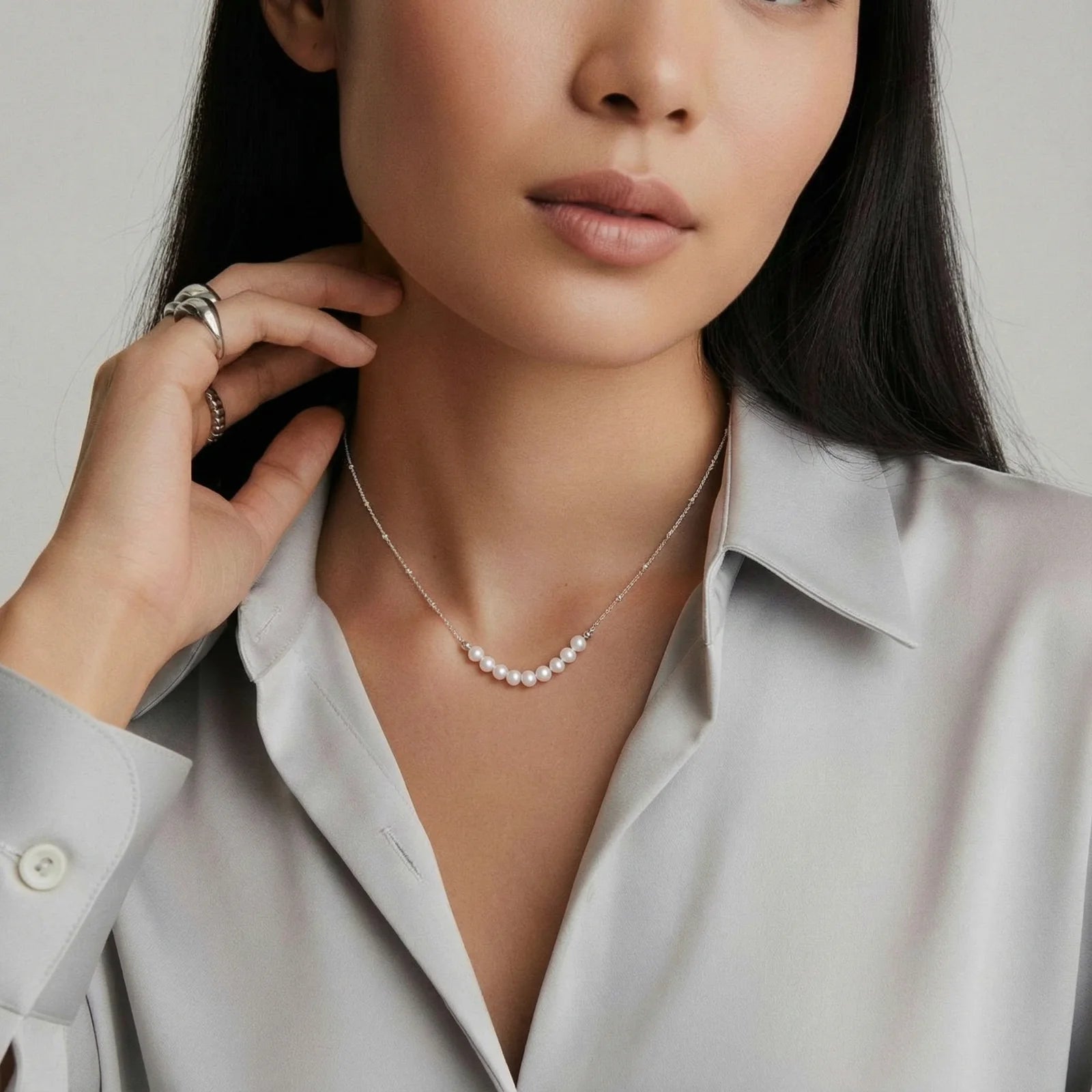 Luna Freshwater Pearl Arc Necklace