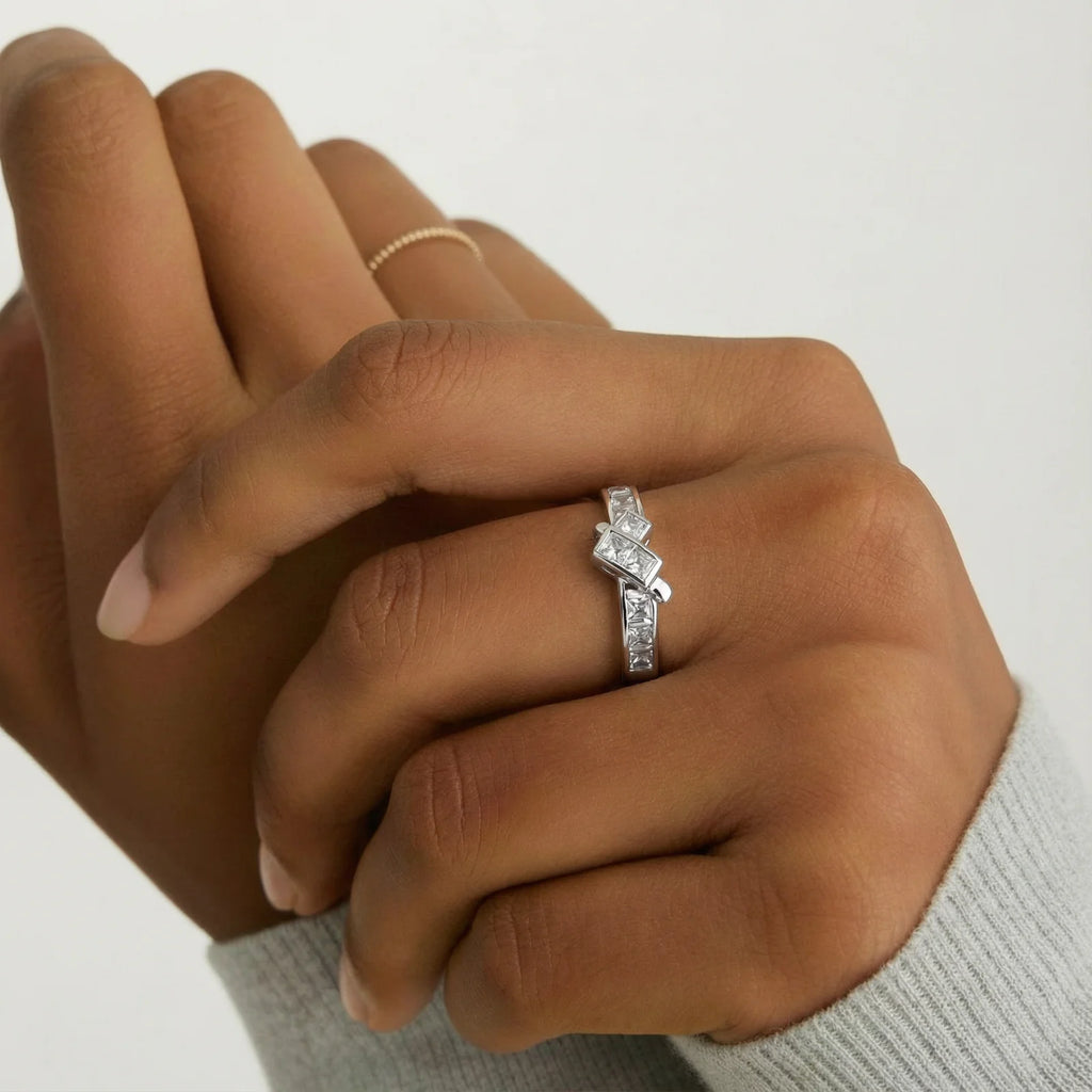 Modern White Gold and CZ Ring