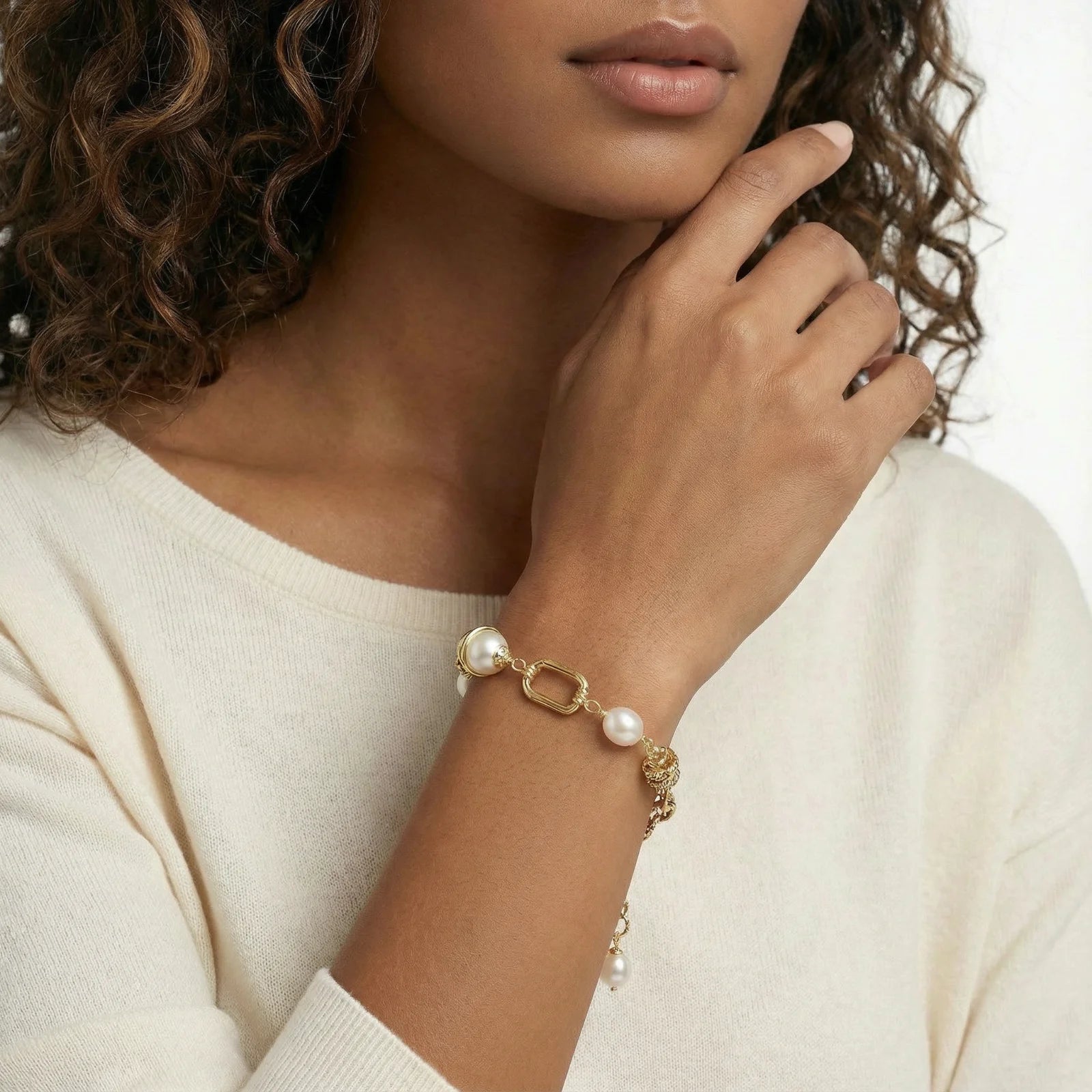 14K Gold Freshwater Pearl Chain Bracelet