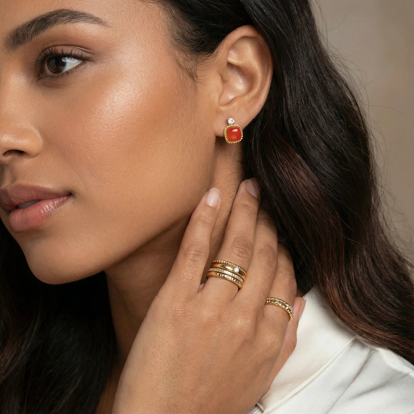 18K Gold Vermeil Red Agate Studs