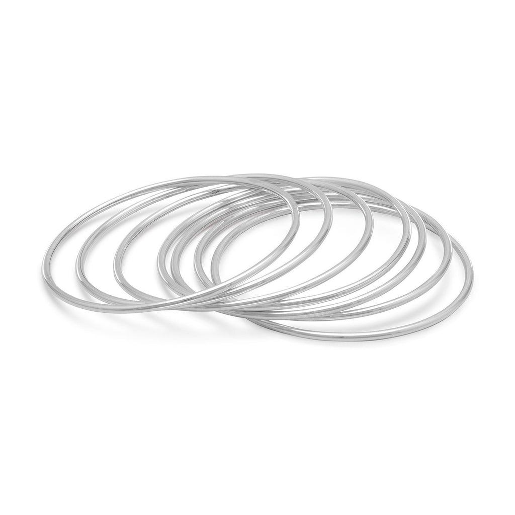 Sterling Silver  7 Piece Set 8" Round Bangles