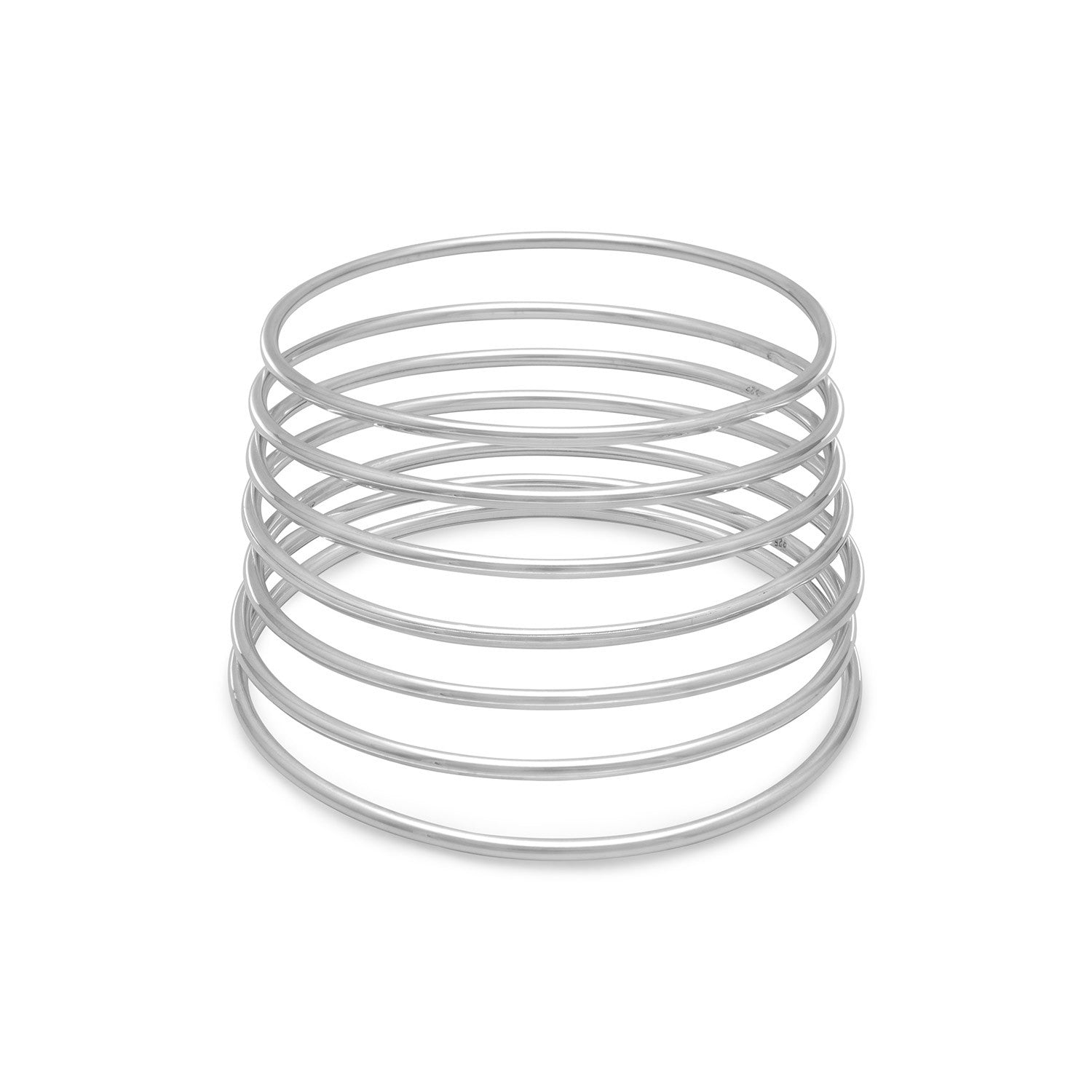 Sterling Silver  7 Piece Set 8" Round Bangles