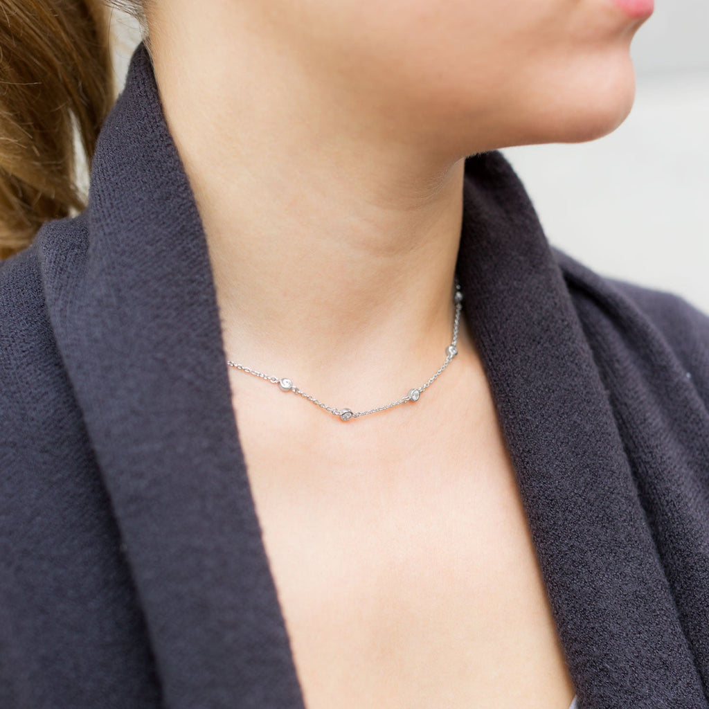 Sterling Silver Necklace Tarnish Resistant  Bezel Set Sparkling CZ Necklace