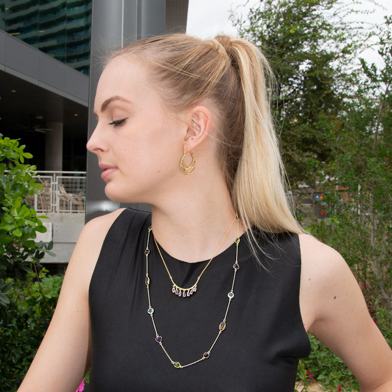 25" Long 14 Karat Gold Plated Multi Stone Necklace