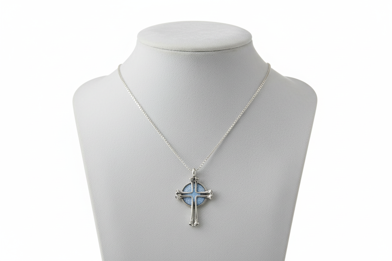 18" Round Ancient Roman Glass with Cross Necklace