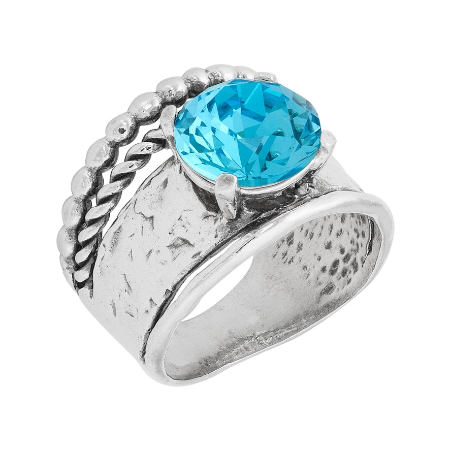 Sterling Silver Blue Crystal Ring Made in Israel