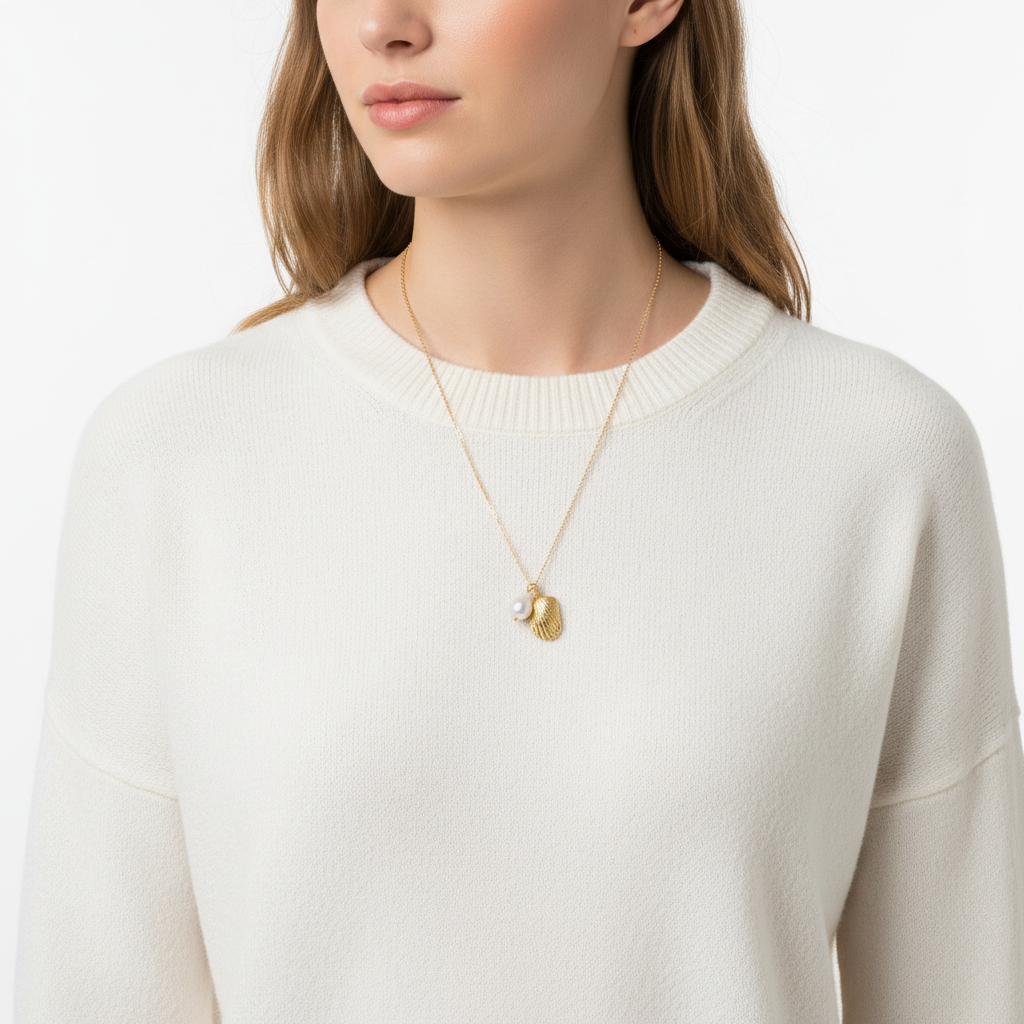 Beachside Babe 14 Karat Gold Plated Shell and Pearl Necklace