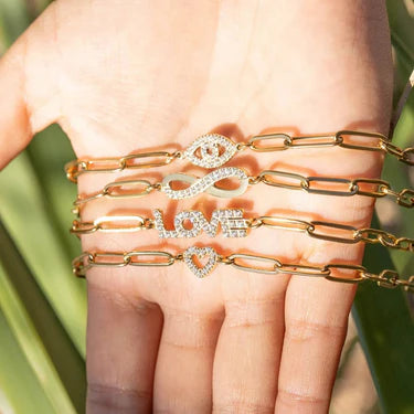 18K Gold Plated Stainless Steel CV "Heart" Paperclip Chain Bracelet