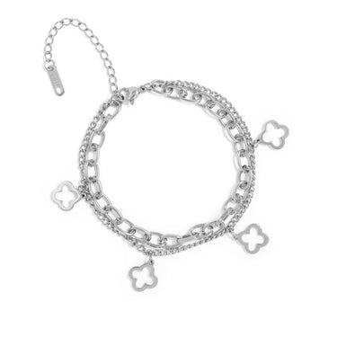 18K Gold Plated Stainless Steel Lucky Clover Double Chain Charm Bracelet