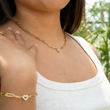 18K Gold Plated Stainless Steel CV "Heart" Paperclip Chain Bracelet