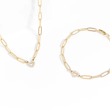 18K Gold Plated Stainless Steel CV "Heart" Paperclip Chain Bracelet