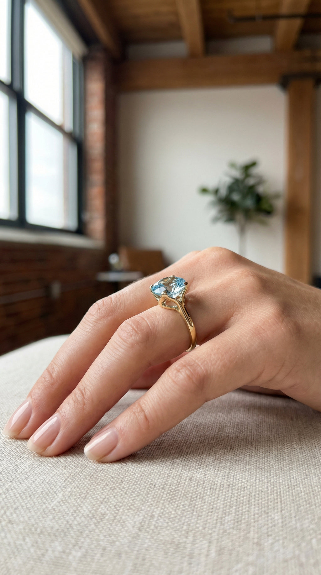 14 Karat Gold Precision Cut Sky Blue Topaz Ring