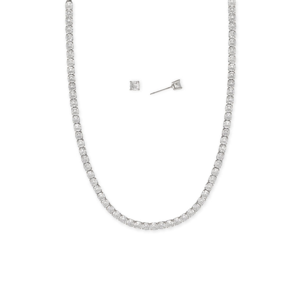 4-5mm CZ Tennis Necklace and Earrings Jewelry Set
