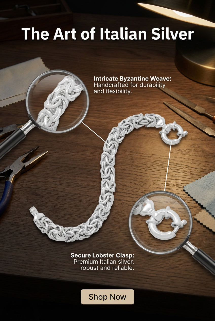 Luxurious Byzantine Silver Bracelet, Made in Italy, Available  Lengths  7" or 8"