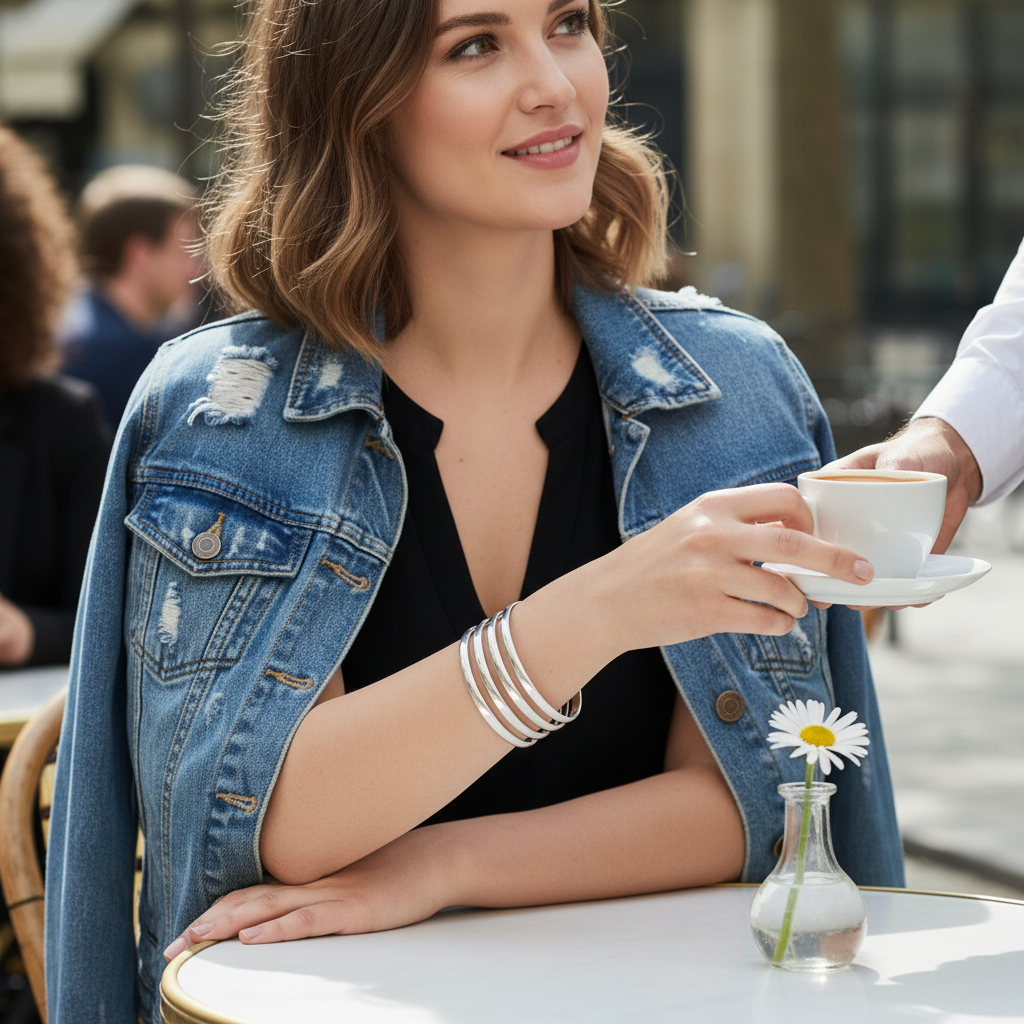 4 Rows of Polished Sterling Silver Cuff Bracelet Made in Mexico